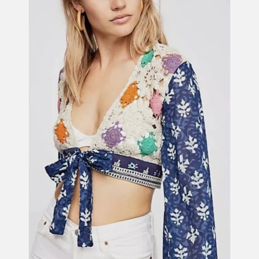 Free People Open Weave Crochet Crop Top - Picture 3 of 5